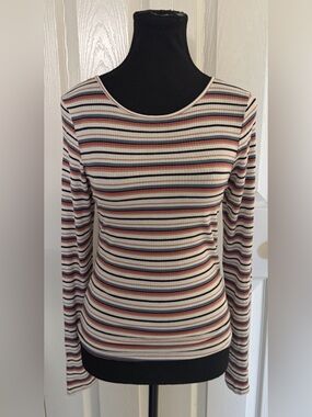 Hollister California Long Sleeve Ribbed Striped Open Back Twist Top Women’s M